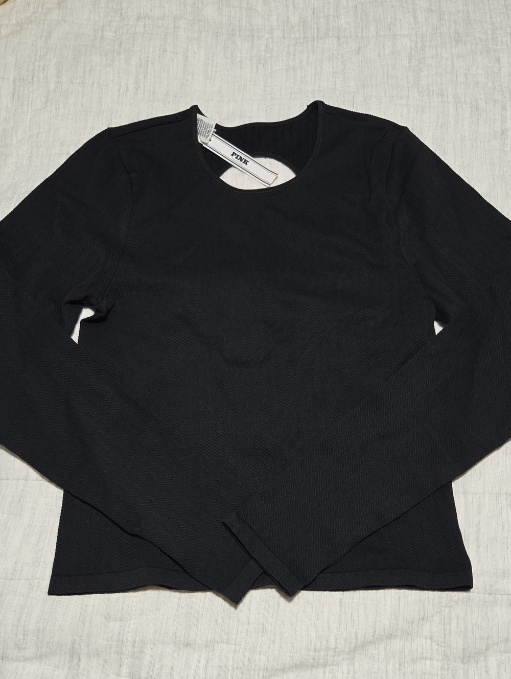 PINK Victoria's Secret Black Long Sleeve Ribbed Crew Top